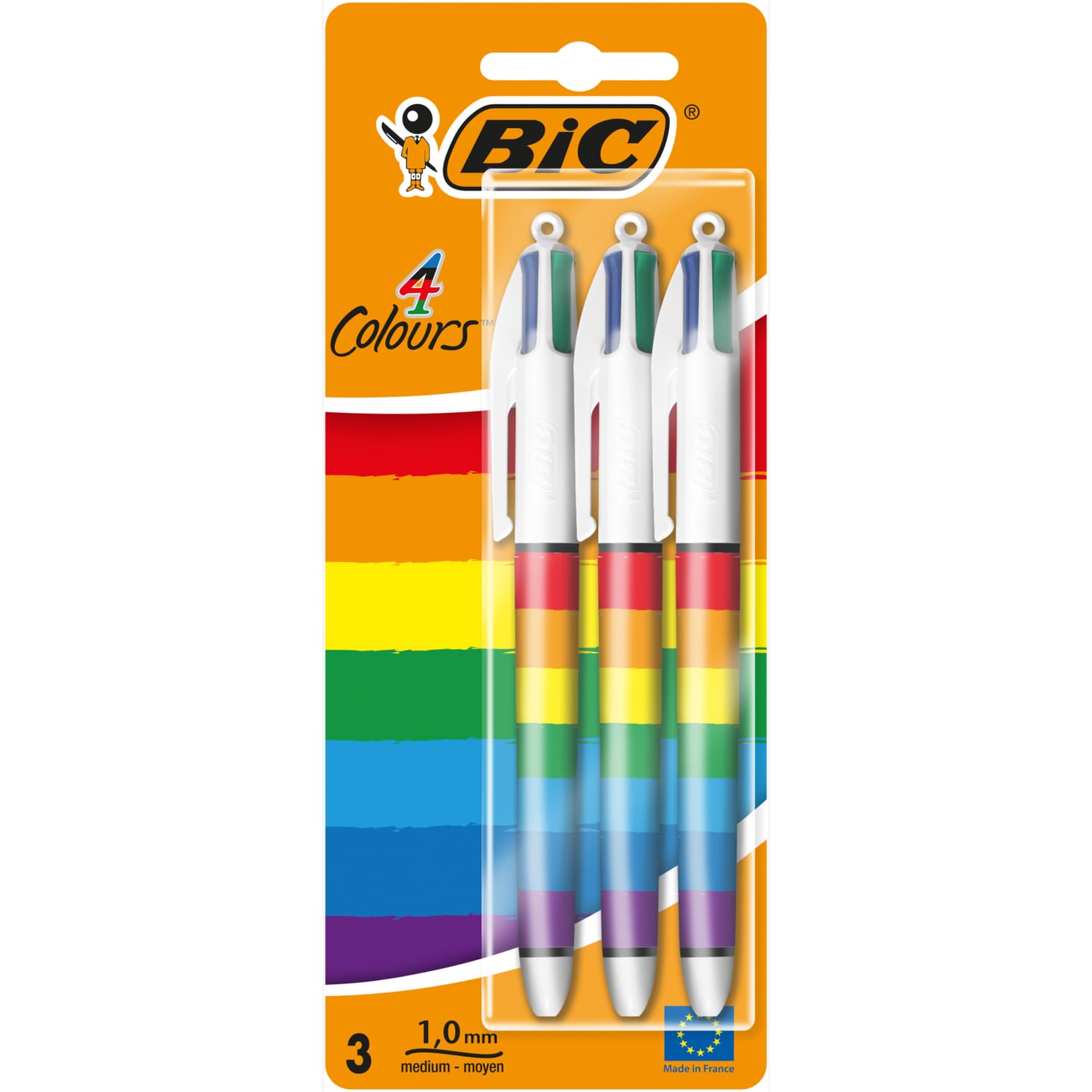 BIC 4 Colours Rainbow Ball Pens Medium Point 3 Pack