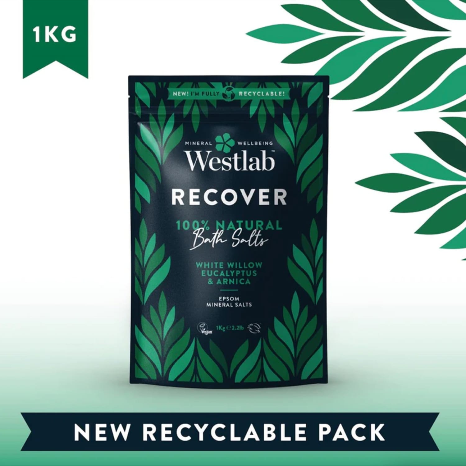 Westlab Recover Epsom & Himalayan Salts White Willow & Eucalyptus 1kg x2, product image 5