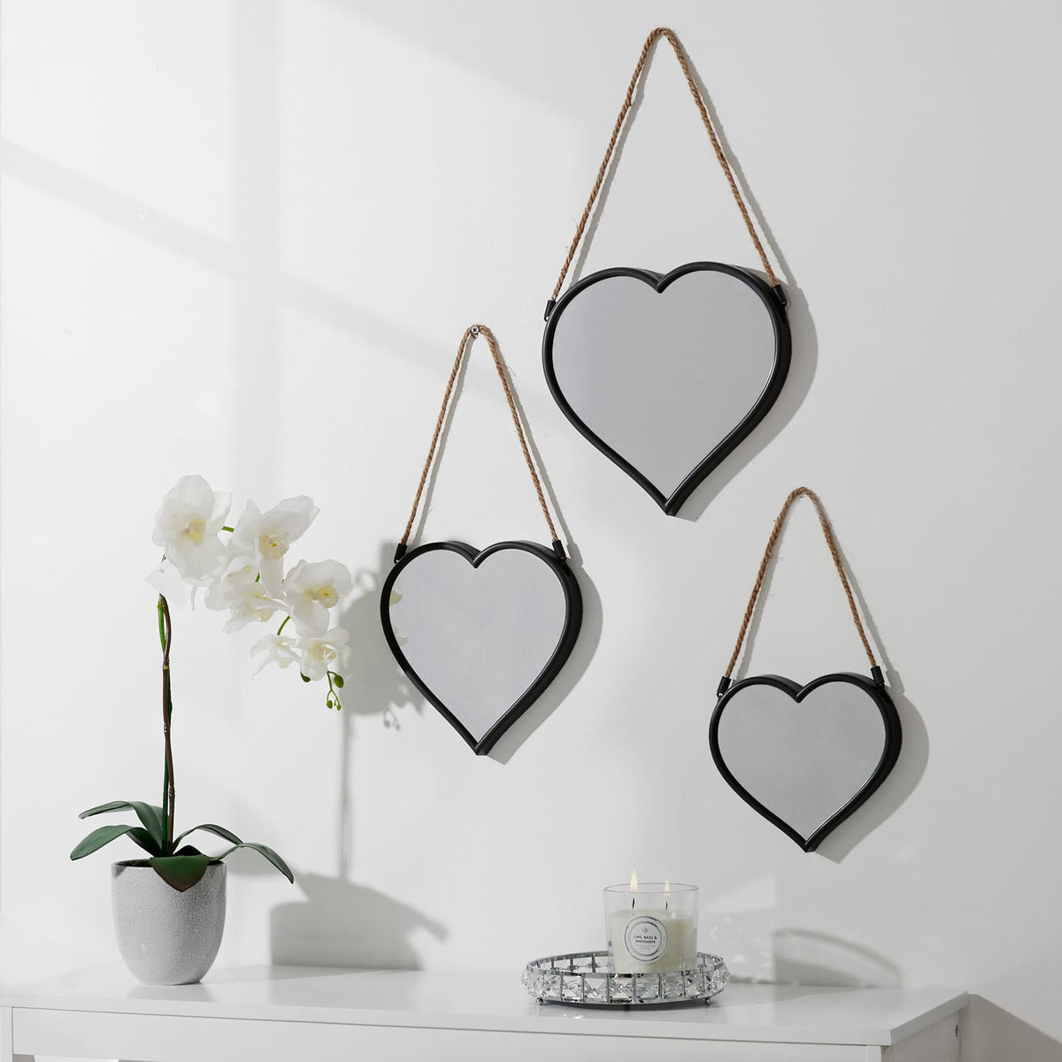 Home Rope Hanging Heart Mirrors Set of 3, product image 3