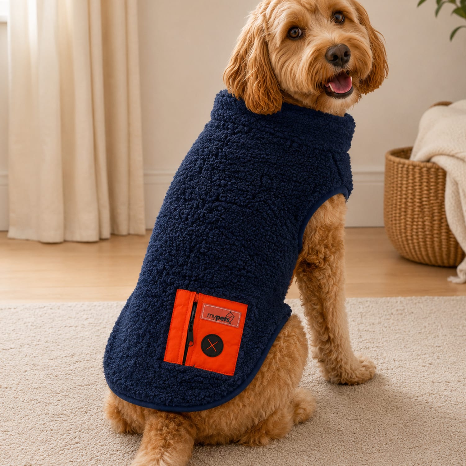 My Pets Teddy Fleece Navy Dog Coat